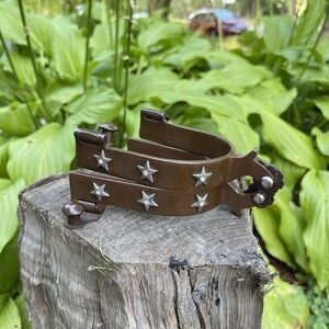 Vintage? Boot Spurs Star Design Bull Riding Cowboy Metal Brown Silver Horse Dull